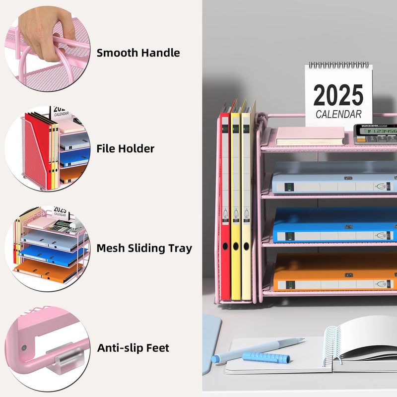 Spacrea Desk Organizers and Accessories, Paper Organizer for Desk with File organizer, Desk Accessories & Workspace Organizers for Office Supplies (Pink) - Image 3
